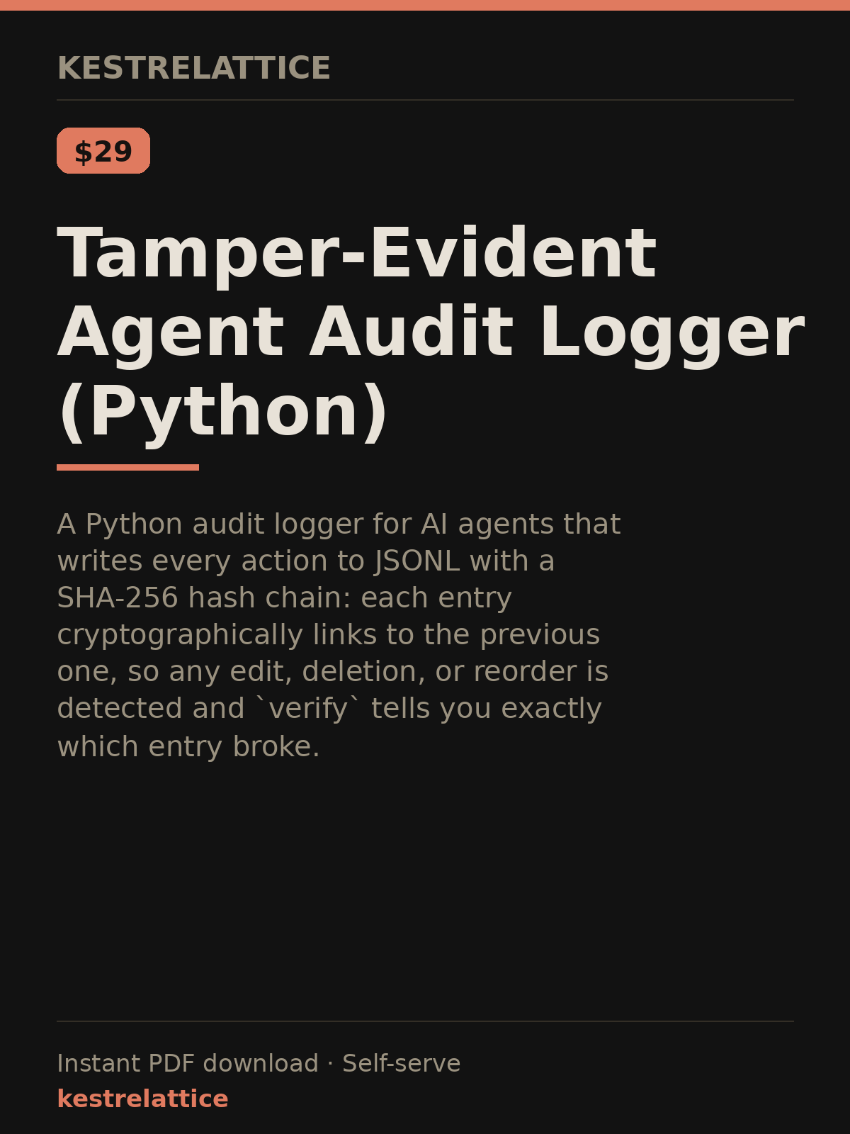 Tamper-Evident Agent Audit Logger (Python) cover